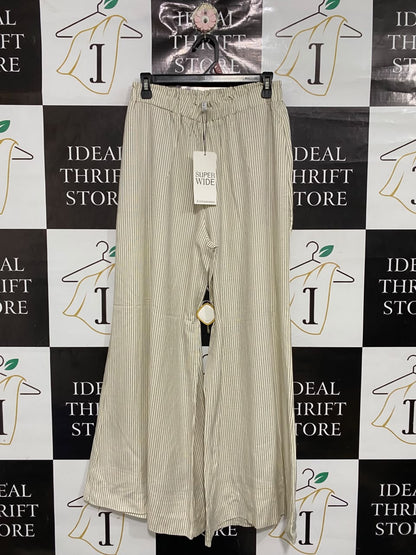 STRADIVARIUS |M| WAIST 28| A69|  BEIGE STRIPED SUPER WIDE-LEG TROUSERS