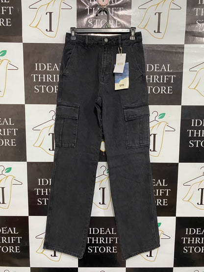 STR |M| WAIST 28| A69|   WASHED BLACK DENIM CARGO TROUSERS