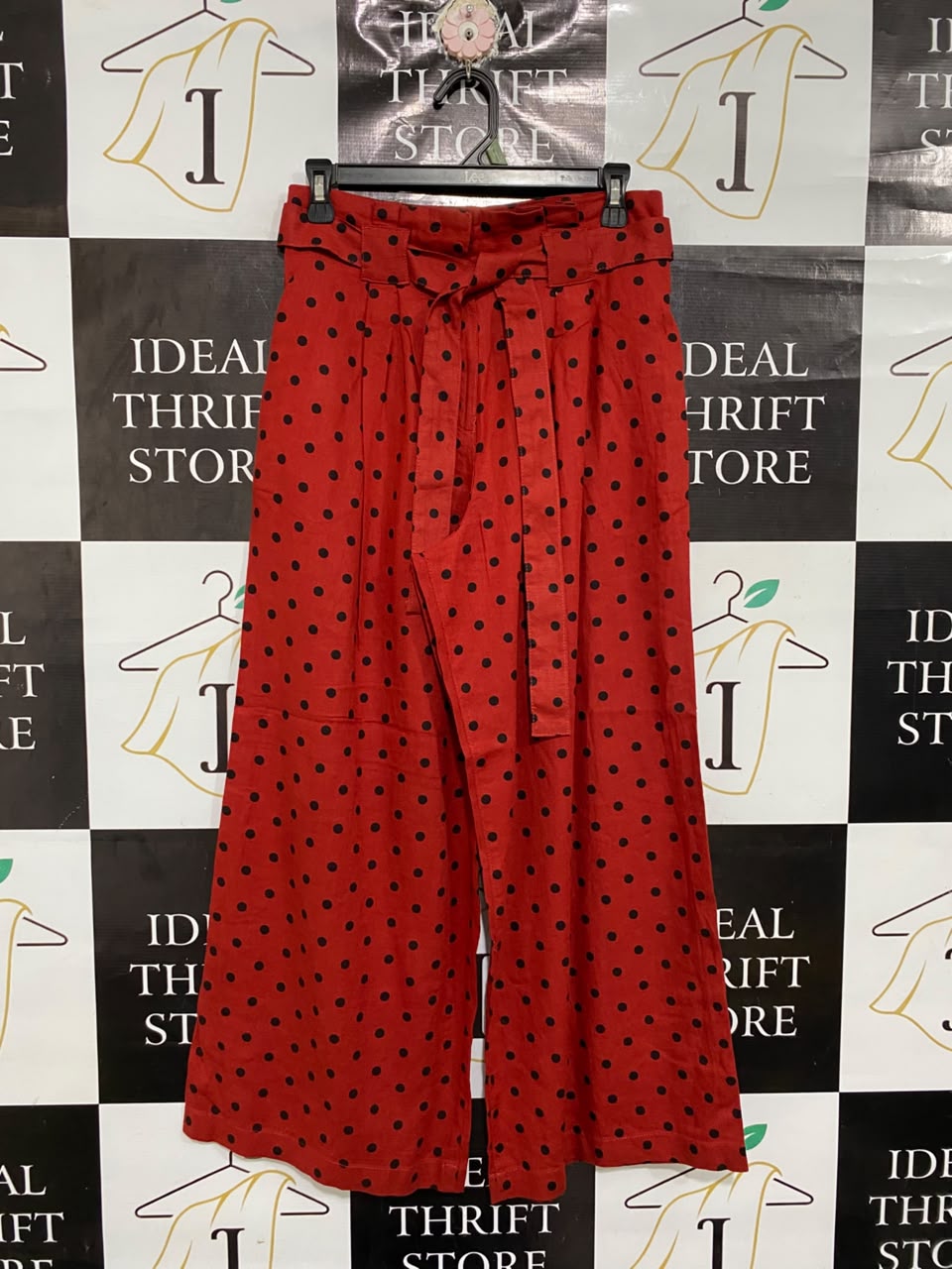 ASOS |L| WAIST 30| A69| RED & BLACK POLKA DOT TIE-WAIST WIDE-LEG TROUSERS
