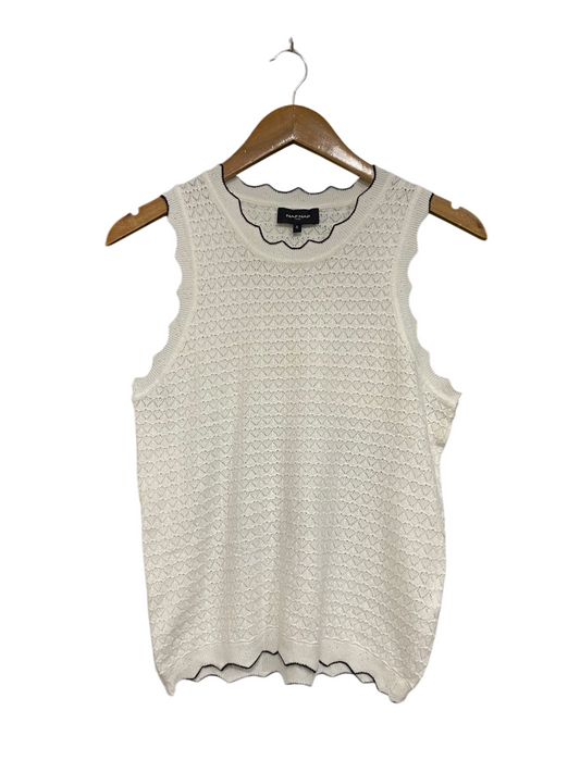 NAF NAF  |S | BUST 16 | A70| WHITE & BLACK SCALLOPED TRIM TEXTURED KNIT TANK TOP