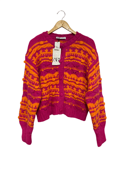 ZARA |L | BUST 23 | A70|  PINK & ORANGE PATTERNED TEXTURED KNIT CARDIGAN