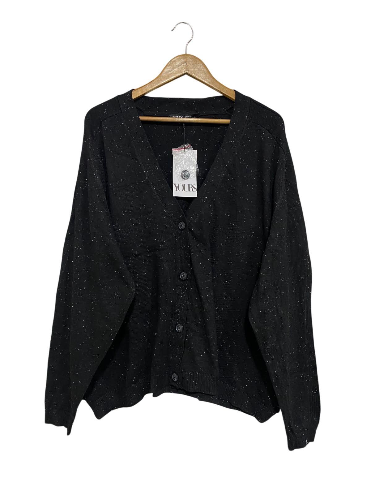 YOURS | L| BUST 30 | A70|  PLUS-SIZE BLACK SPECKLED V-NECK KNIT CARDIGAN