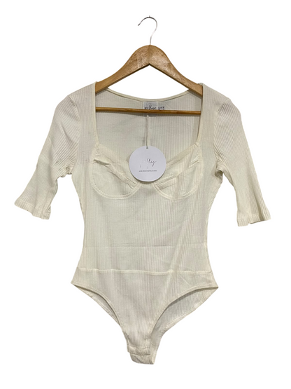 PRINCESS POLLY  |S | BUST 16 | A70| CREAM RIBBED BUSTIER-STYLING BODYSUIT