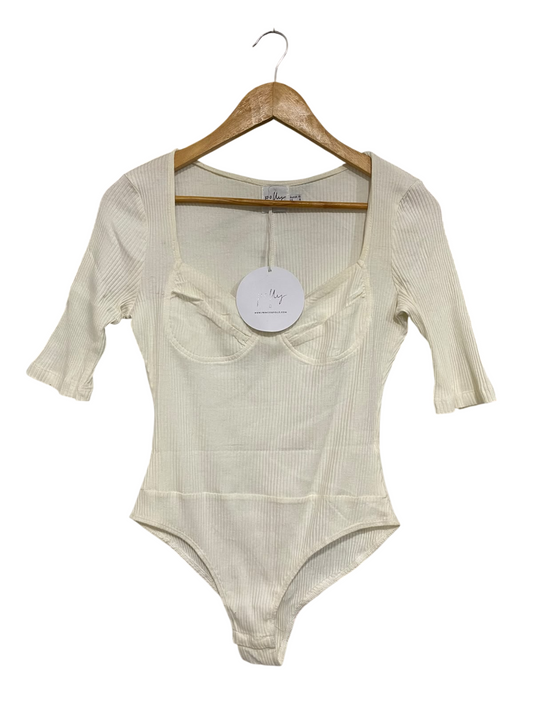 PRINCESS POLLY  |S | BUST 16 | A70| CREAM RIBBED BUSTIER-STYLING BODYSUIT
