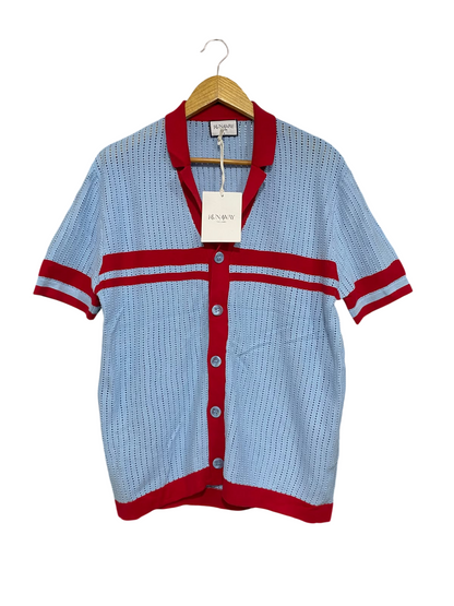 RUNAWAY  | S| BUST 20 | A70| THE LABEL BLUE & RED CONTRAST KNIT POLO TOP