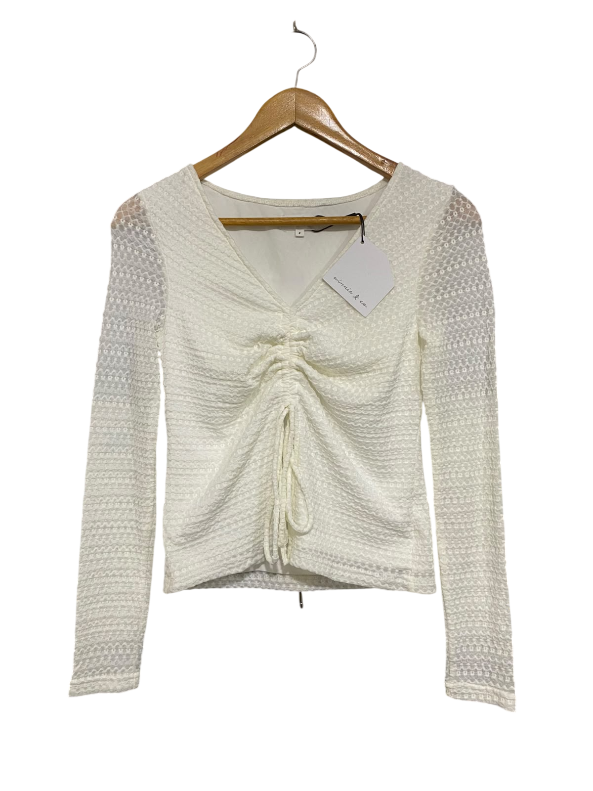 WINNIE & CO.  |S | BUST 14 | A70| WHITE TEXTURED RUCHED LONG-SLEEVE TOP