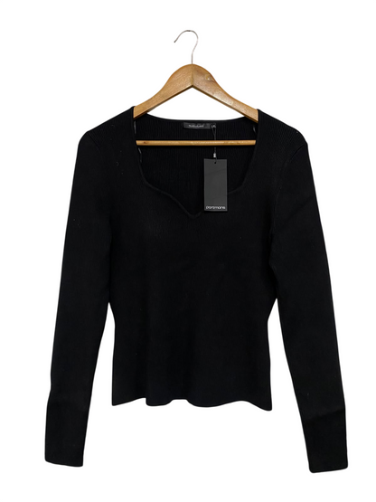 PORTMANS |M | BUST 17 | A70|  BLACK SWEETHEART NECK RIBBED LONG-SLEEVE TOP