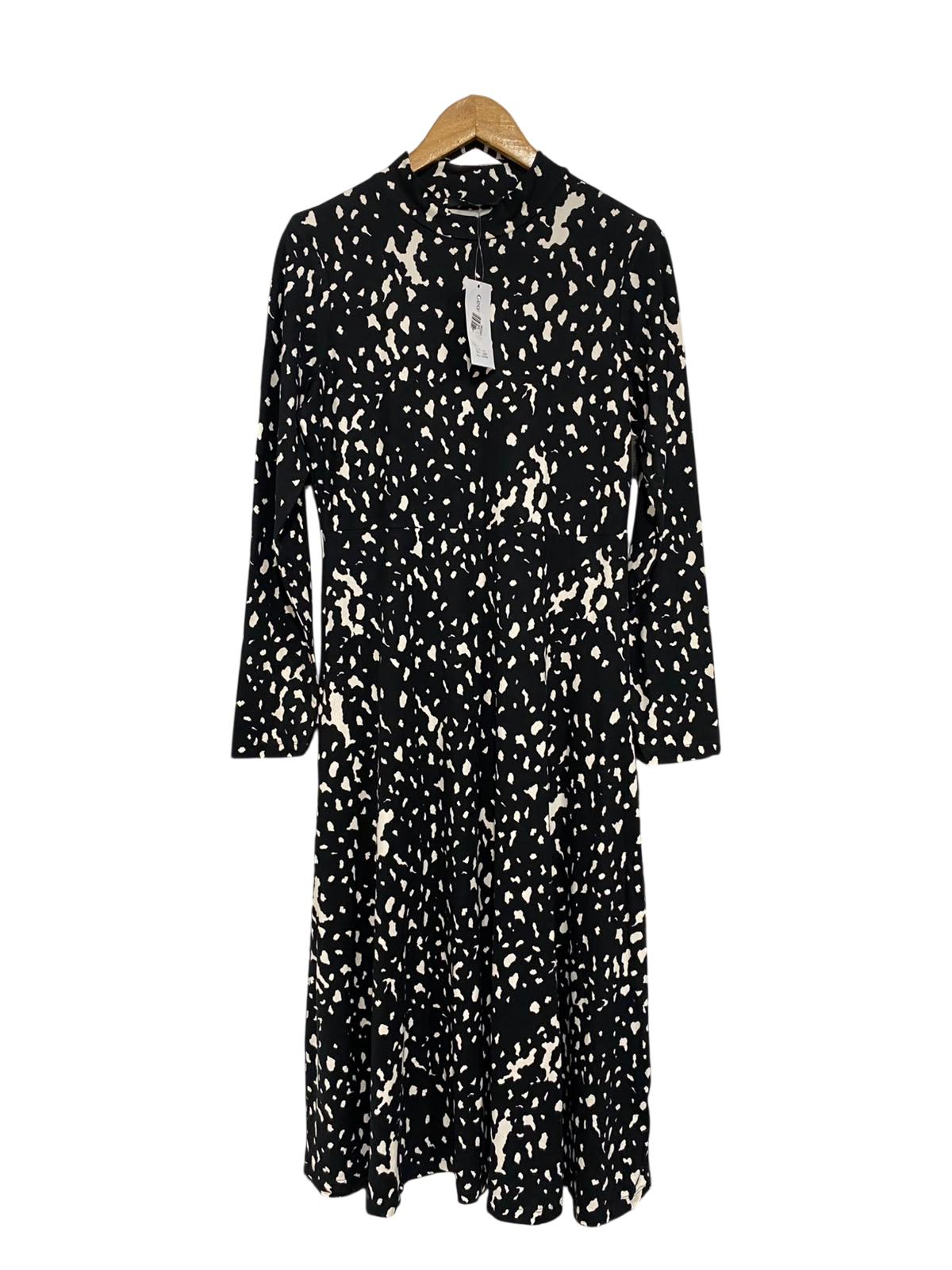 GEORGE |M| BUST 18 | A70|  BLACK & WHITE PRINTED HIGH-NECK MIDI DRESS