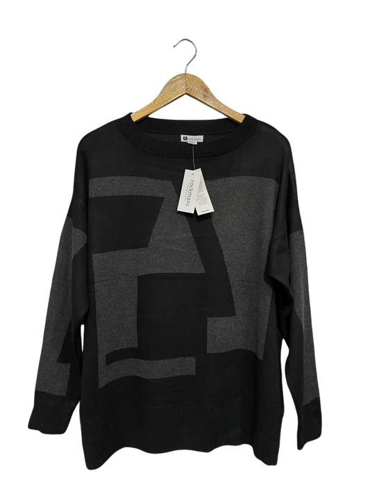 ROCKMANS | M| BUST 23 | A70|  BLACK & GREY ABSTRACT GEOMETRIC KNIT SWEATER