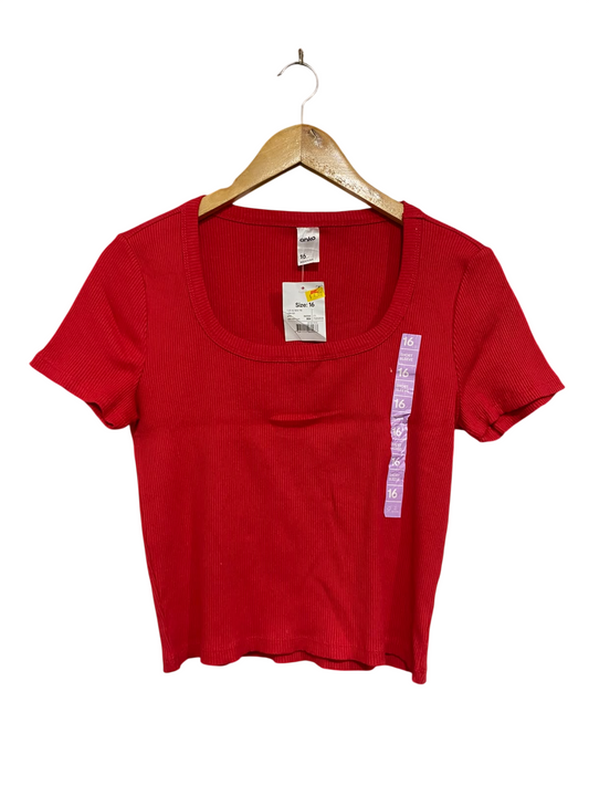 ANKO |S | BUST 17 | A70|  RED RIBBED SCOOP-NECK SHORT-SLEEVE TOP