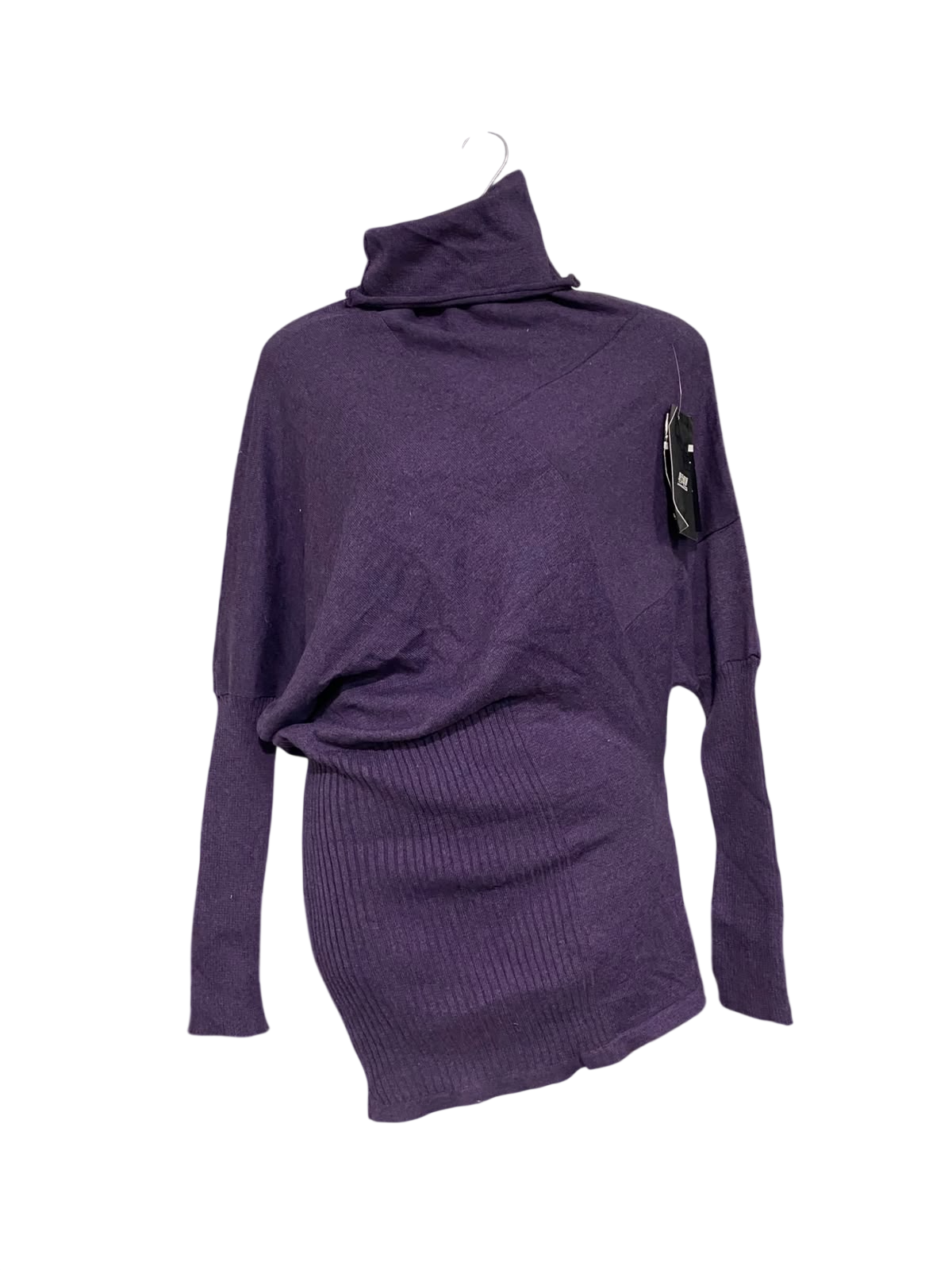 LUXINGBULUO  |M| BUST 25| A70| PURPLE TURTLENECK DRAPED KNIT TUNIC SWEATER