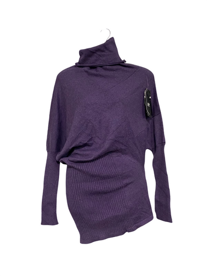 LUXINGBULUO  |M| BUST 25| A70| PURPLE TURTLENECK DRAPED KNIT TUNIC SWEATER