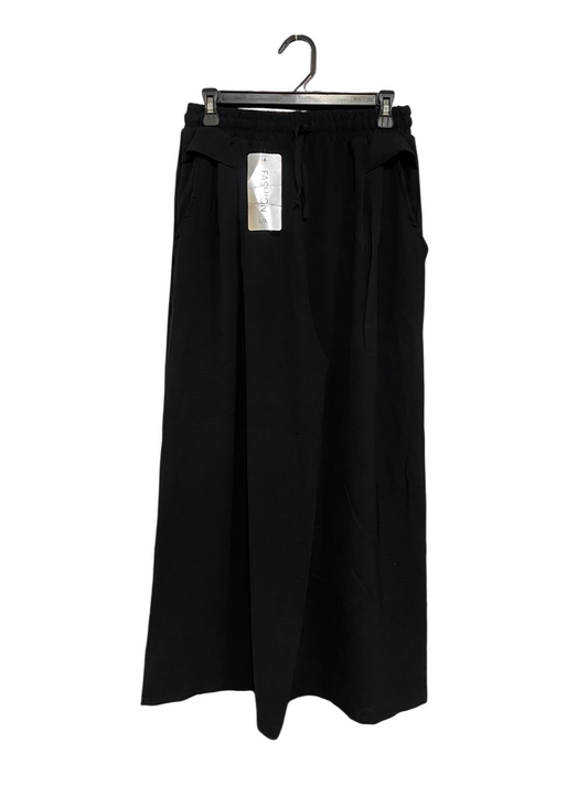 FASHION |L/XL| WAIST 28| A70| BLACK DRAWSTRING WIDE-LEG PALAZZO TROUSERS