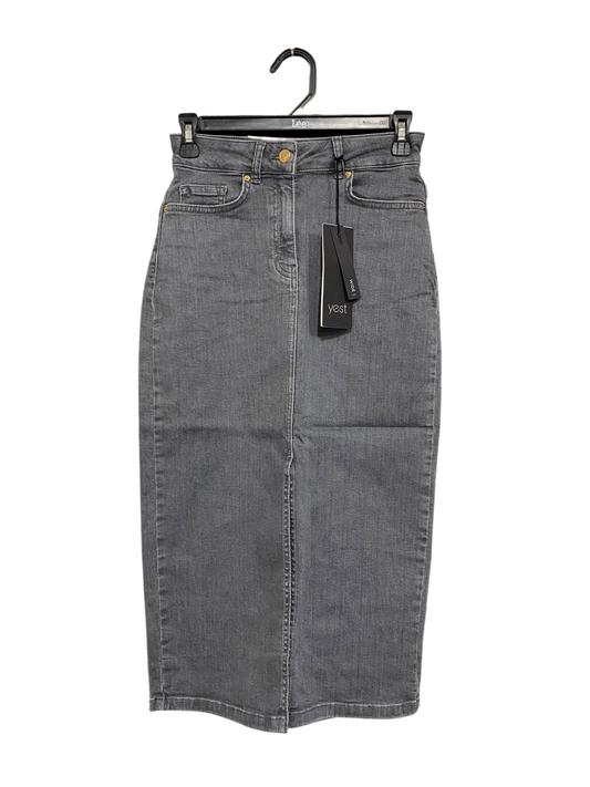 YEST |S| WAIST 26| A70| GREY DENIM HIGH-WAISTED MIDI SKIRT