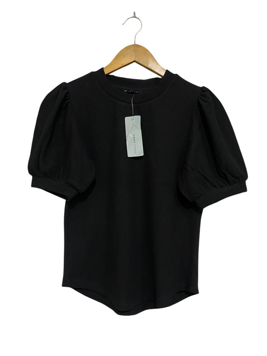 TARGET WOMAN |S| BUST 17| A70|  BLACK PUFF-SLEEVE RIBBED KNIT TOP