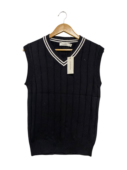 GLASSONS |S| BUST 17| A70|  BLACK V-NECK RIBBED SWEATER VEST