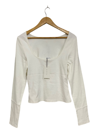 AÉRÉ |S| BUST 16| A70| WHITE SCOOP-NECK LONG-SLEEVE KNIT TOP