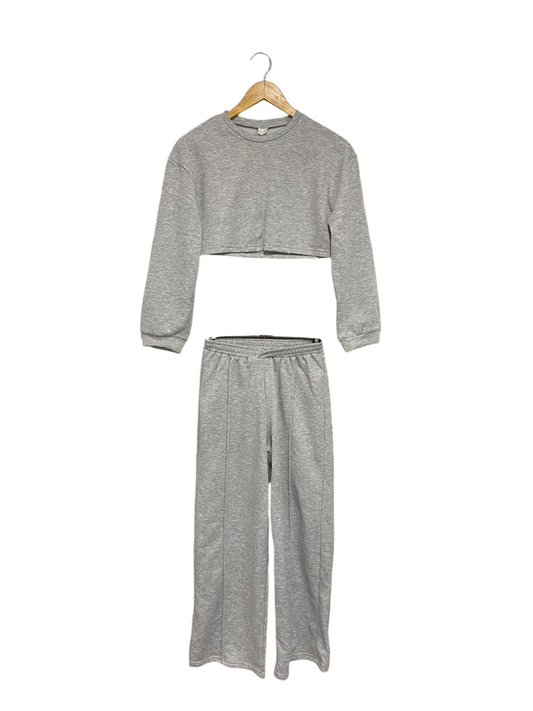 |XS| A70| GREY CROPPED SWEATSHIRT & WIDE-LEG JOGGER TRACKSUIT SET