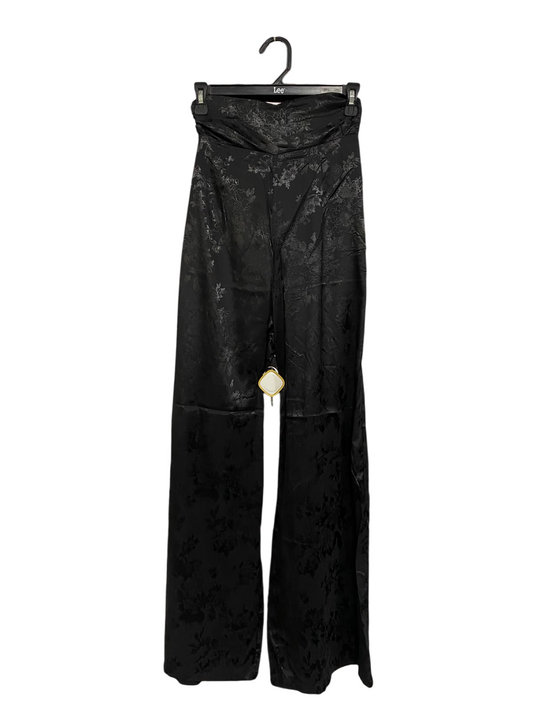 CIDER |S| WAIST 24| A70| BLACK FLORAL JACQUARD SATIN WIDE-LEG TROUSERS
