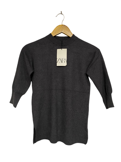 ZARA |S| BUST 15| A70| CHARCOAL GREY MOCK-NECK 3/4 SLEEVE KNIT TOP