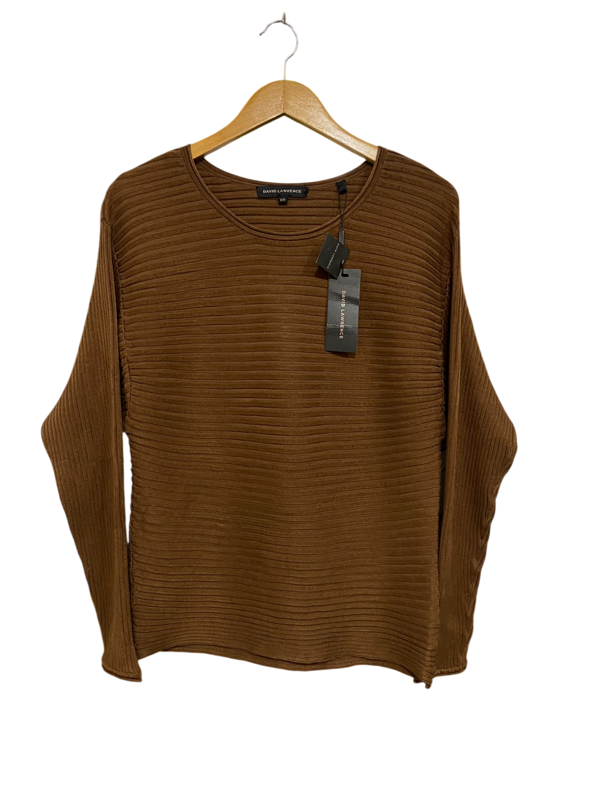 DAVID LAWRENCE |XS| BUST 17| A70|  BROWN RIBBED LONG-SLEEVE KNIT TOP