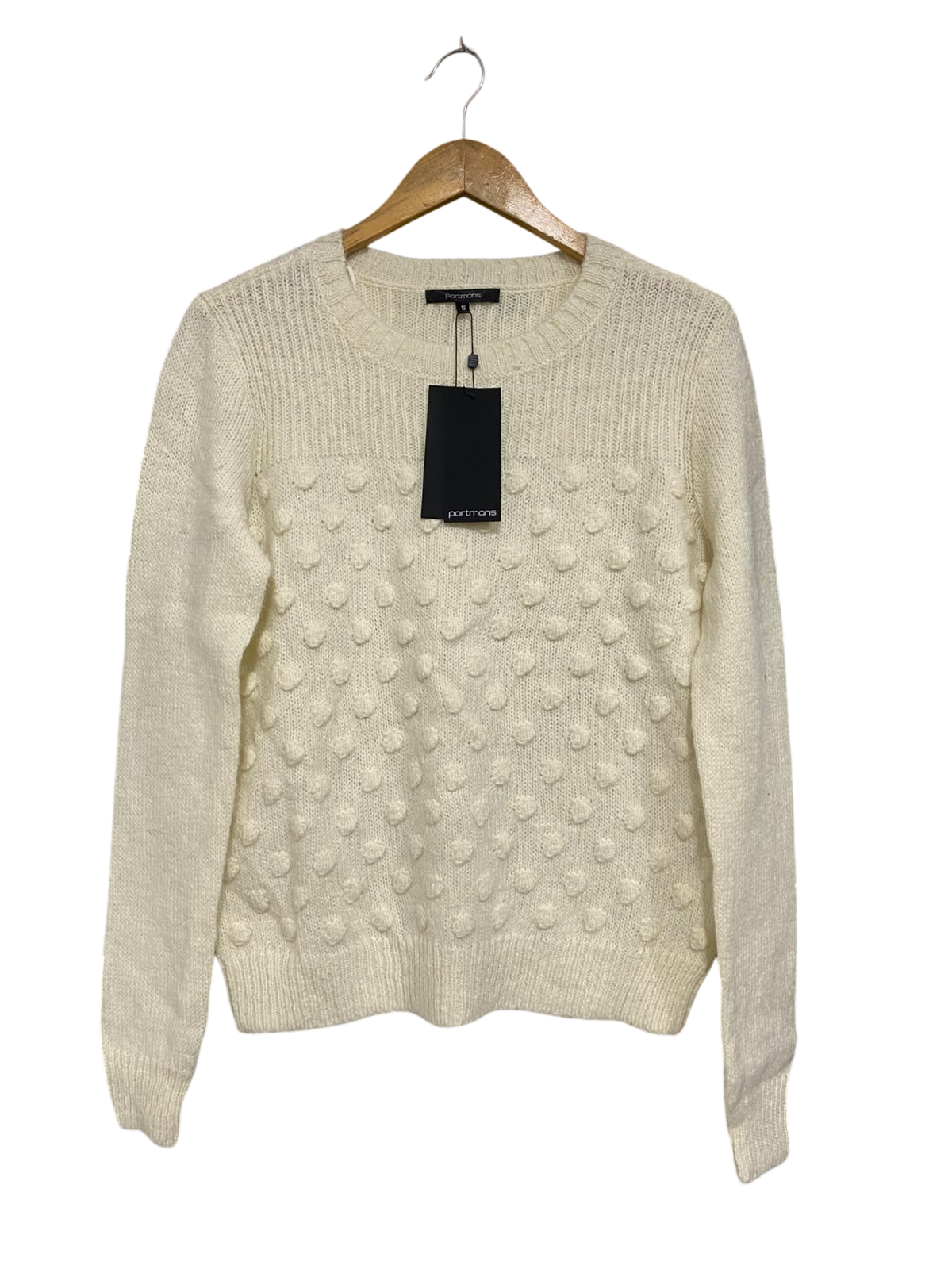 PORTMANS |S| BUST 20| A70|  OFF-WHITE BOBBLE-TEXTURE CREW-NECK SWEATER