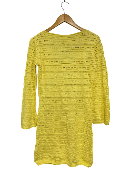 SUBTITLED |S| BUST 17| A70| YELLOW OPEN-KNIT BOAT-NECK LONG-SLEEVE DRESS