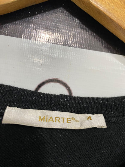 MIARTE |S| BUST 20| A70| BLACK SHIMMER RUFFLE-SLEEVE KEYHOLE TOP