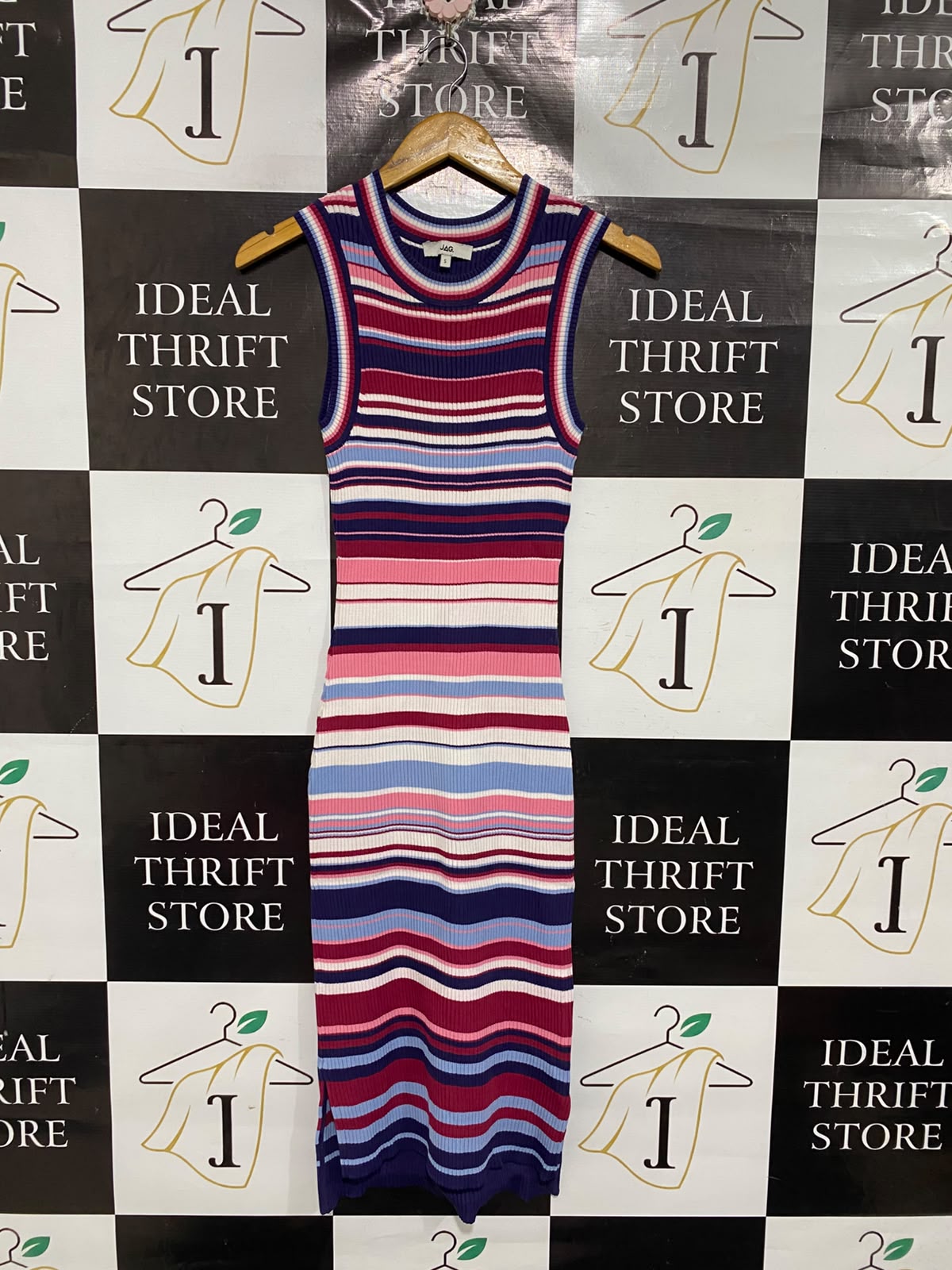 JAG |S| BUST 12| A70| MULTI-STRIPED RIBBED KNIT MIDI DRESS