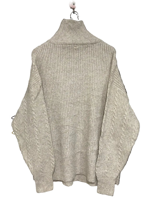 ANKO |XL| BUST 24| A70| BEIGE CABLE-KNIT HALF-ZIP HIGH-NECK SWEATER