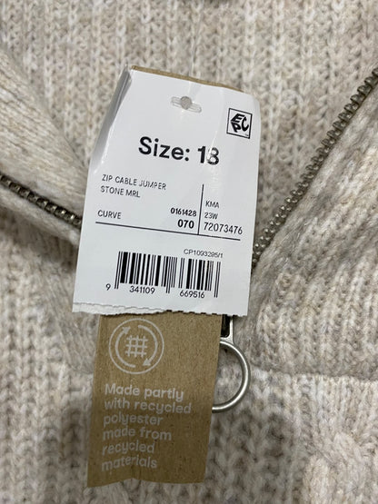 ANKO |XL| BUST 24| A70| BEIGE CABLE-KNIT HALF-ZIP HIGH-NECK SWEATER