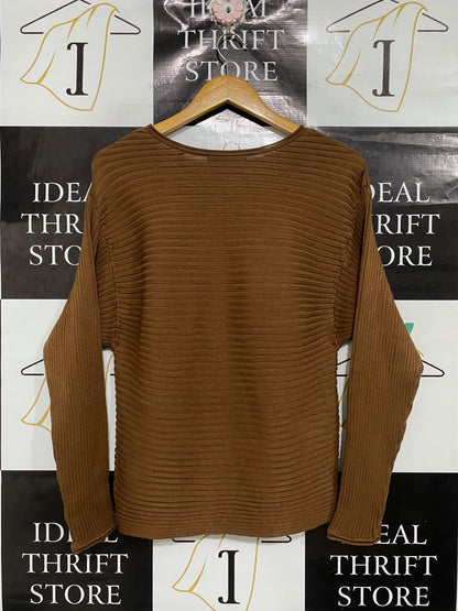 DAVID LAWRENCE |XS| BUST 17| A70|  BROWN RIBBED LONG-SLEEVE KNIT TOP