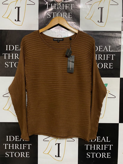 DAVID LAWRENCE |XS| BUST 17| A70|  BROWN RIBBED LONG-SLEEVE KNIT TOP