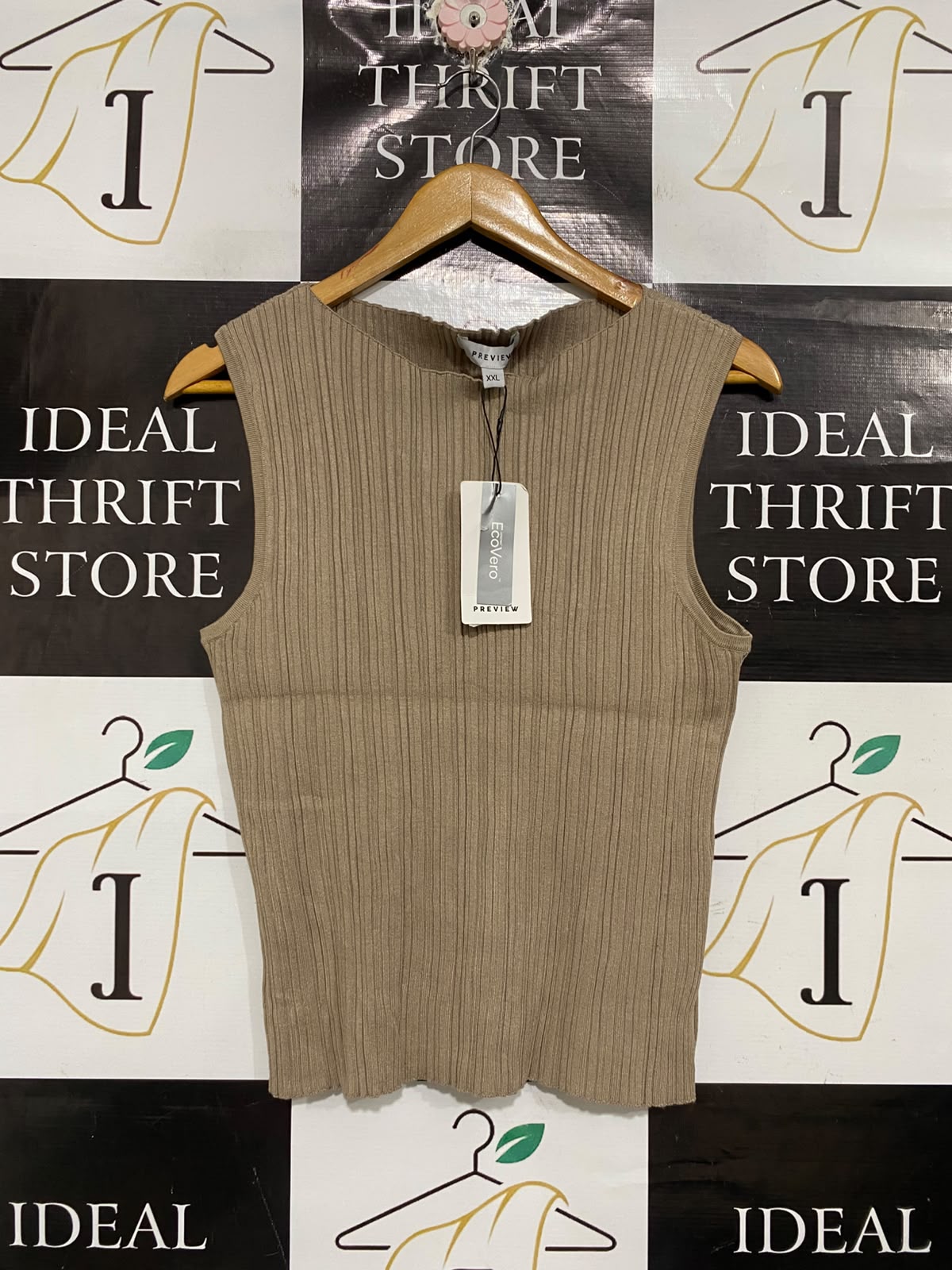 PREVIEW |XL| BUST 16| A70| BEIGE RIBBED SLEEVELESS KNIT TOP