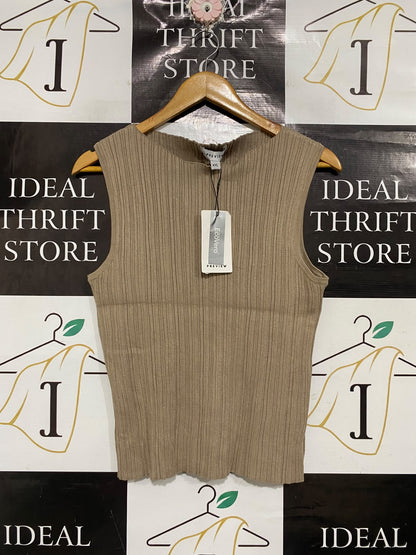 PREVIEW |XL| BUST 16| A70| BEIGE RIBBED SLEEVELESS KNIT TOP