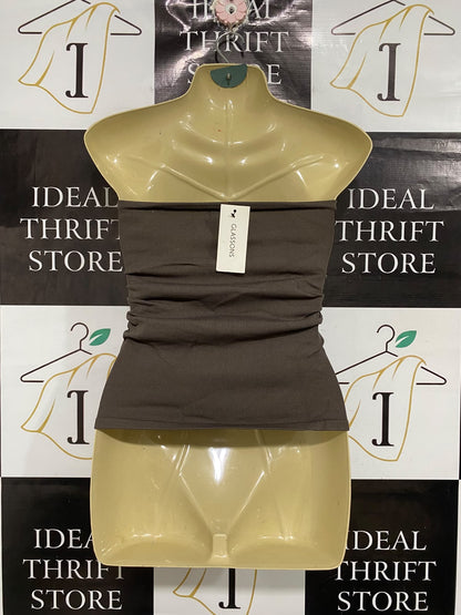 GLASSONS |XS| BUST 14| A70| BROWN RUFFLED STRAPLESS RIBBED TUBE TOP