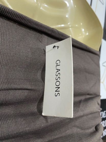 GLASSONS |XS| BUST 14| A70| BROWN RUFFLED STRAPLESS RIBBED TUBE TOP