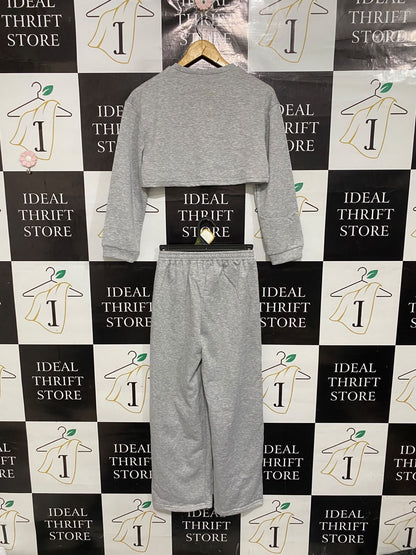 |XS| A70| GREY CROPPED SWEATSHIRT & WIDE-LEG JOGGER TRACKSUIT SET