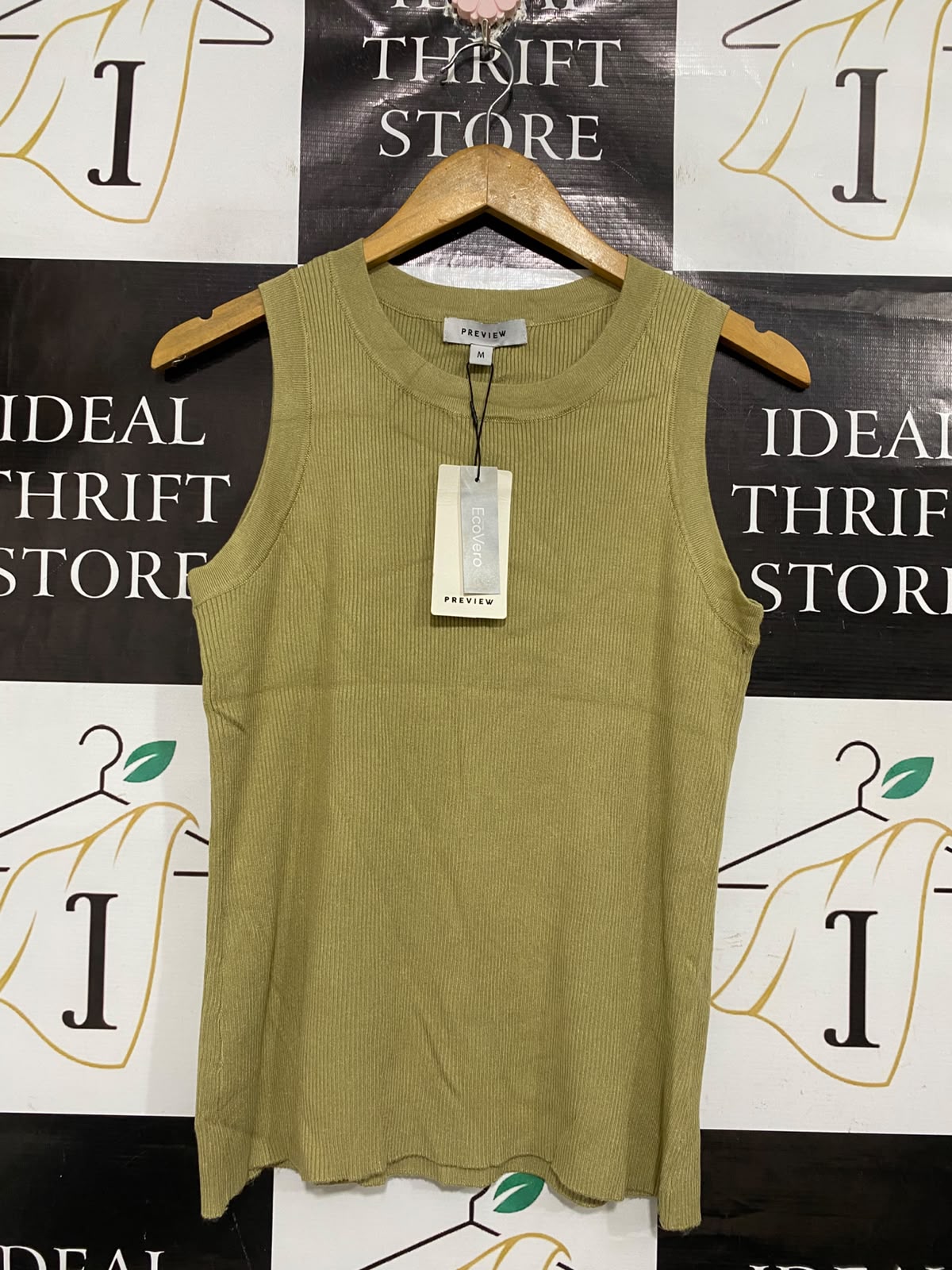 PREVIEW |M| BUST 16| A70| SAGE GREEN RIBBED CREW-NECK SLEEVELESS KNIT TOP