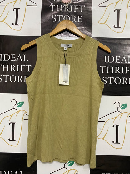 PREVIEW |M| BUST 16| A70| SAGE GREEN RIBBED CREW-NECK SLEEVELESS KNIT TOP