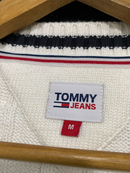 TOMMY JEANS |M| BUST 19| A70| WHITE CABLE-KNIT V-NECK SWEATER VEST