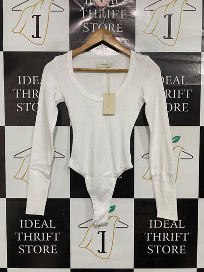 NUDE LUCY |S| BUST 13| A70| WHITE SCOOP-NECK RIBBED LONG-SLEEVE BODYSUIT