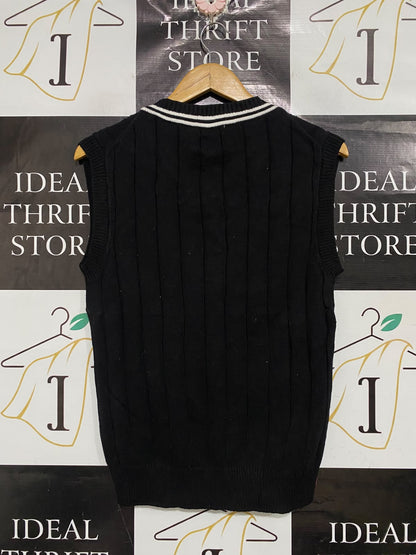 GLASSONS |S| BUST 17| A70|  BLACK V-NECK RIBBED SWEATER VEST