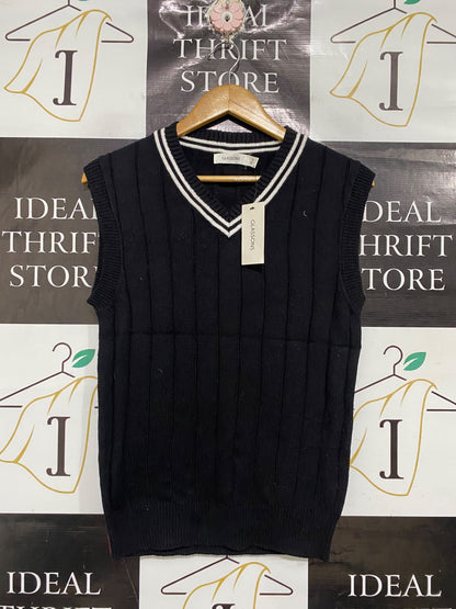 GLASSONS |S| BUST 17| A70|  BLACK V-NECK RIBBED SWEATER VEST