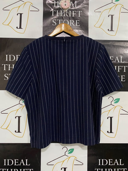 TARGET COLLECTION |L| BUST 23| A70|  NAVY PINSTRIPE SHORT-SLEEVE TOP