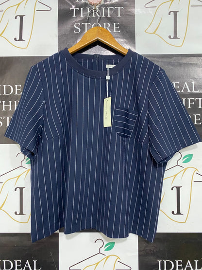 TARGET COLLECTION |L| BUST 23| A70|  NAVY PINSTRIPE SHORT-SLEEVE TOP