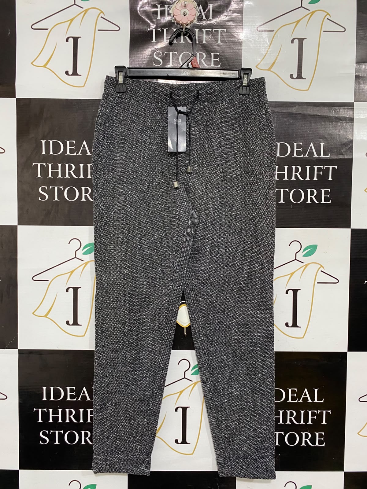 MARKS & SPENCER |S| WAIST 28| A70|  GREY TEXTURED DRAWSTRING TROUSERS