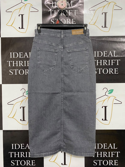 YEST |S| WAIST 26| A70| GREY DENIM HIGH-WAISTED MIDI SKIRT