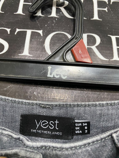 YEST |S| WAIST 26| A70| GREY DENIM HIGH-WAISTED MIDI SKIRT