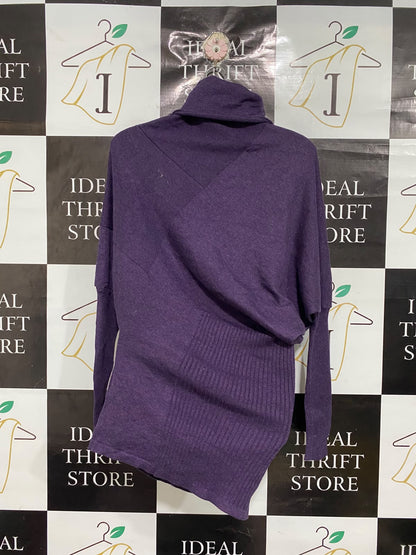 LUXINGBULUO  |M| BUST 25| A70| PURPLE TURTLENECK DRAPED KNIT TUNIC SWEATER